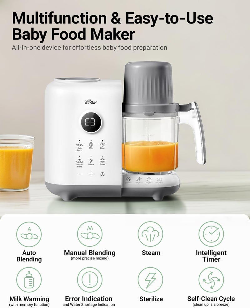 Bear Baby Food Maker with 18.5oz Dual-Layer Steam Baskets, OneStep Baby Food Processor Steamer Puree Blender Grinder Mills, Auto Cooking Grinding&Sterili-zing for Healthy Homemade Baby Food, BPA-Free - Image 2